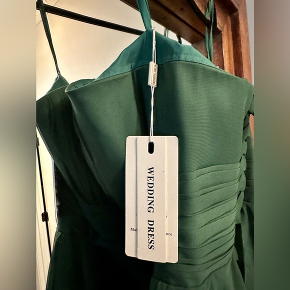 Dark green chiffon short formal dress with corset tie in back - Picture 4 of 7